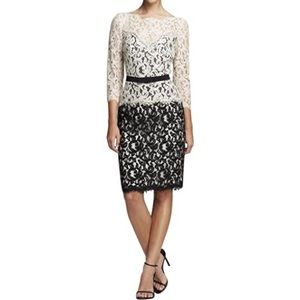 Tadashi Shoji Cream and Navy Petite Dress - 6P